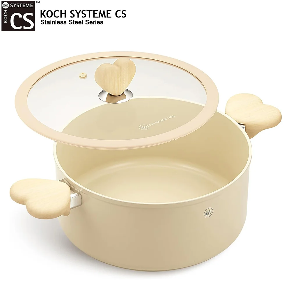 

Кастрюля KOCH SYSTEME CS 6Qt с крышкой, антипригарная, кремового цвета, с ручками в форме сердца, стильная посуда для приготовления пищи