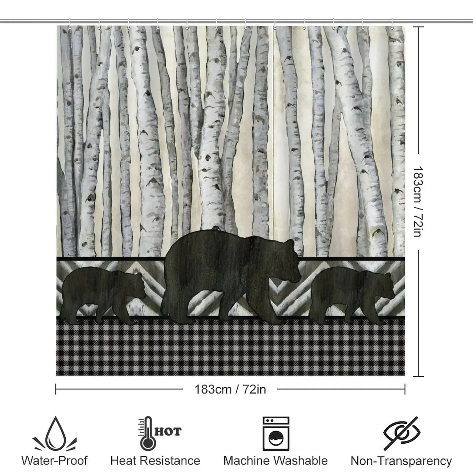 Black Bear print shower curtain Modern non-slip carpet shower curtain Waterproof polyester home decor 180x180