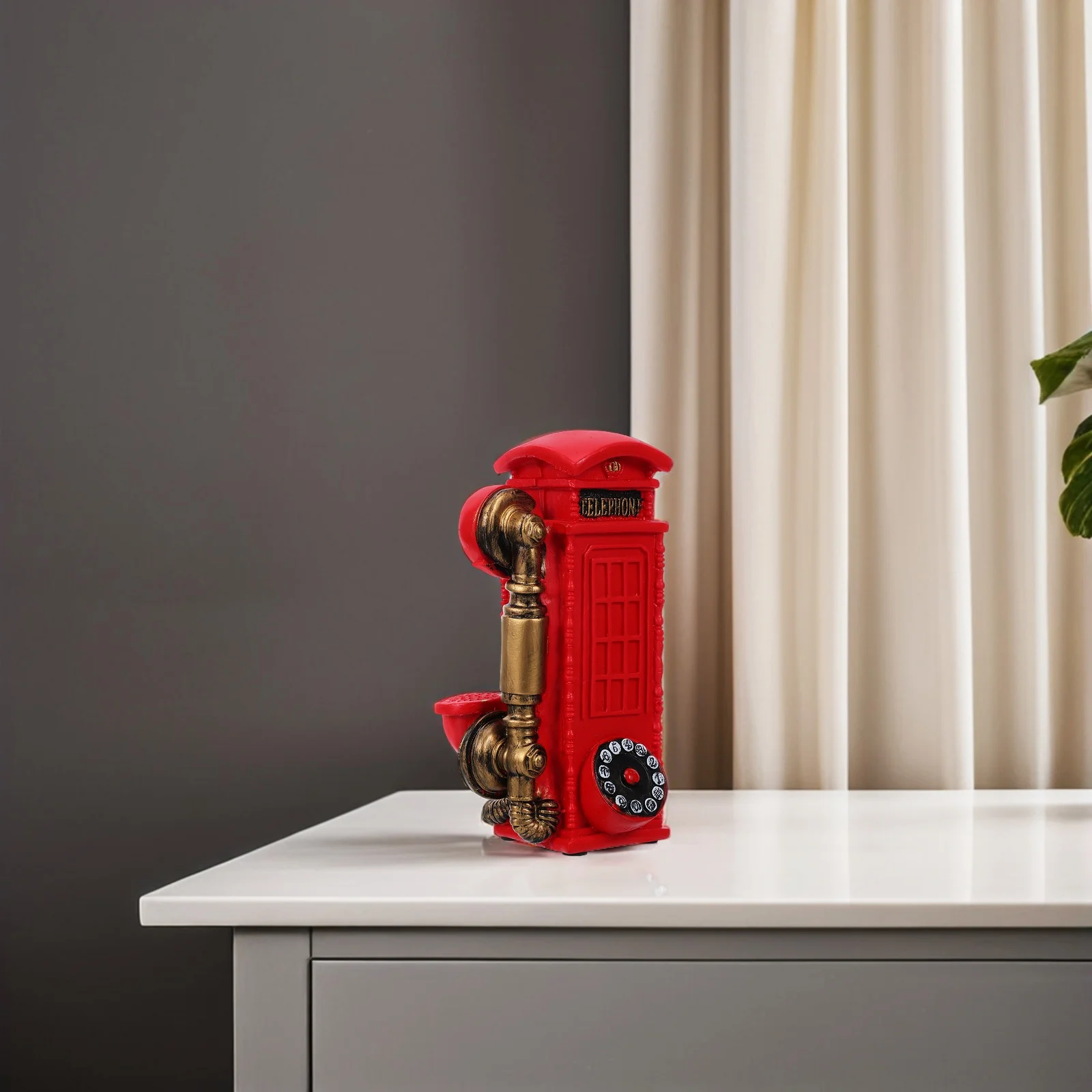 

Vintage Resin Telephone Booth Decoration Rotary Dial Retro Style Classic Ornament for Home Display Vintage Phone Decor