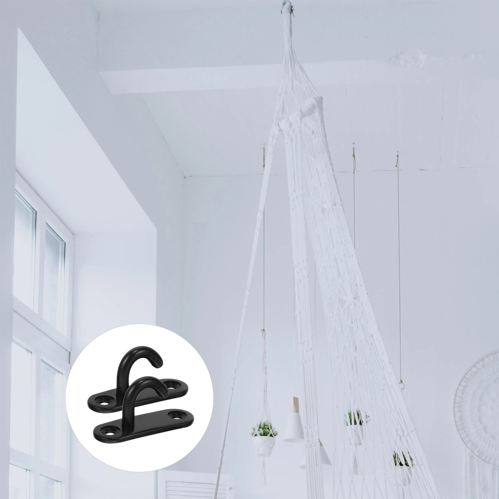 

4pcs U Hooks Heavy Duty Hanging Ring Black Door Hook Plate M5 Oval Opening Wall Ceiling Hooks Stainless Steel Durable Fitness