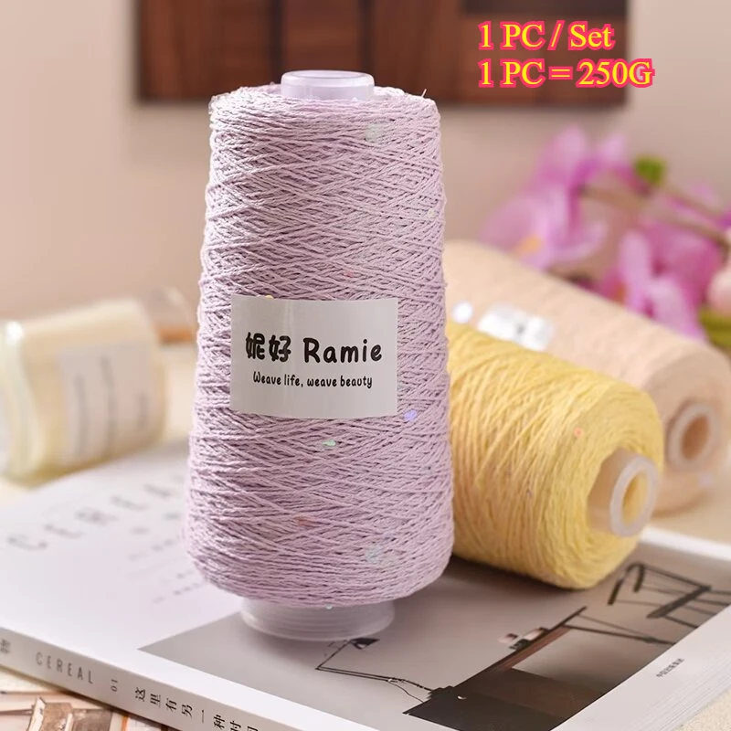 250g Summer Crochet Yarn Sequins Knitting Yarn For Bag Scarf Sweater Shawl Coat Woven DIY Crafts Ramie Thread Linen Cotton Yarn