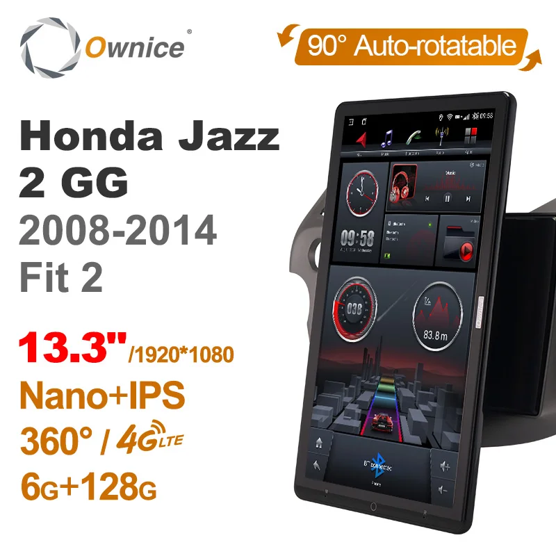 

For Honda Jazz 2 GG 2008-2014 Fit 2 Car Radio Audio 13.3" Screen Rotatable 360 1920*1080 Nano Android 12.0 4G 64G Tesla Style