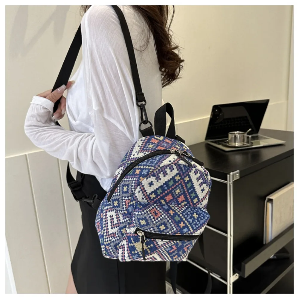 Zipper Female Backpack Portable Ethnic Style High-capacity School Backpack Adjustable Mini Shoulder Bag Adult