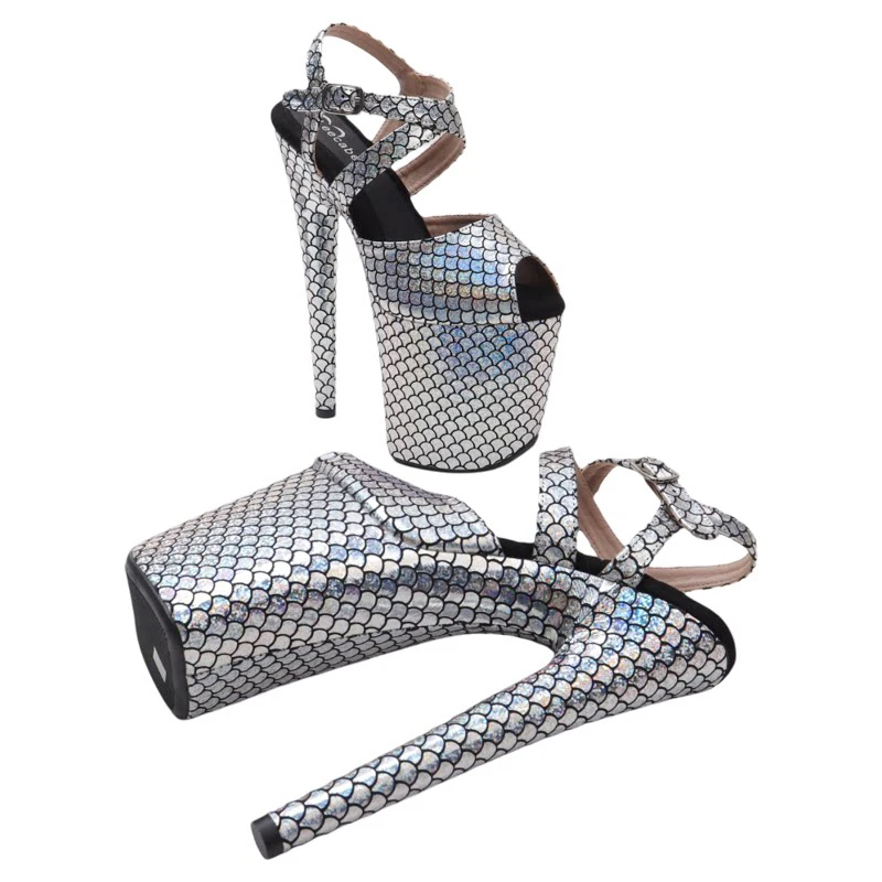 Leecabe 20cm/ 8inches Shiny PU upper fashion trend Platform High Heels stripper heel Pole Dance Sandals shoes