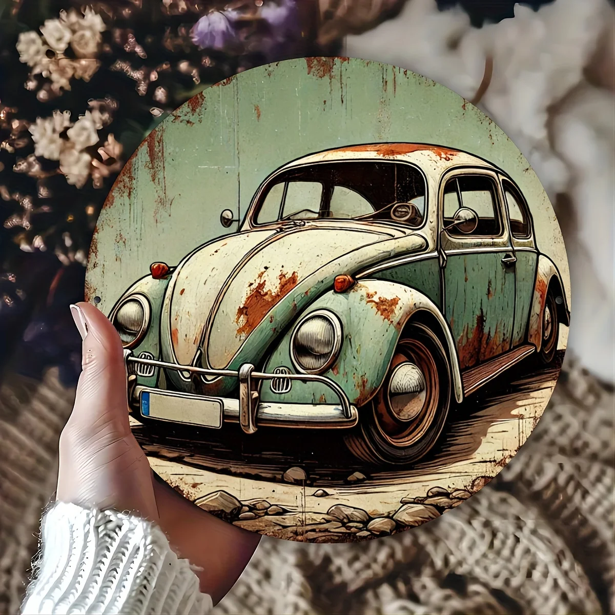 1pc Rusty Beetle Round Metal Sign - Perfect for Room, Wall, Restaurant, Bar, Cafe & Garage Decor | Ideal Christmas, Thanksgiving