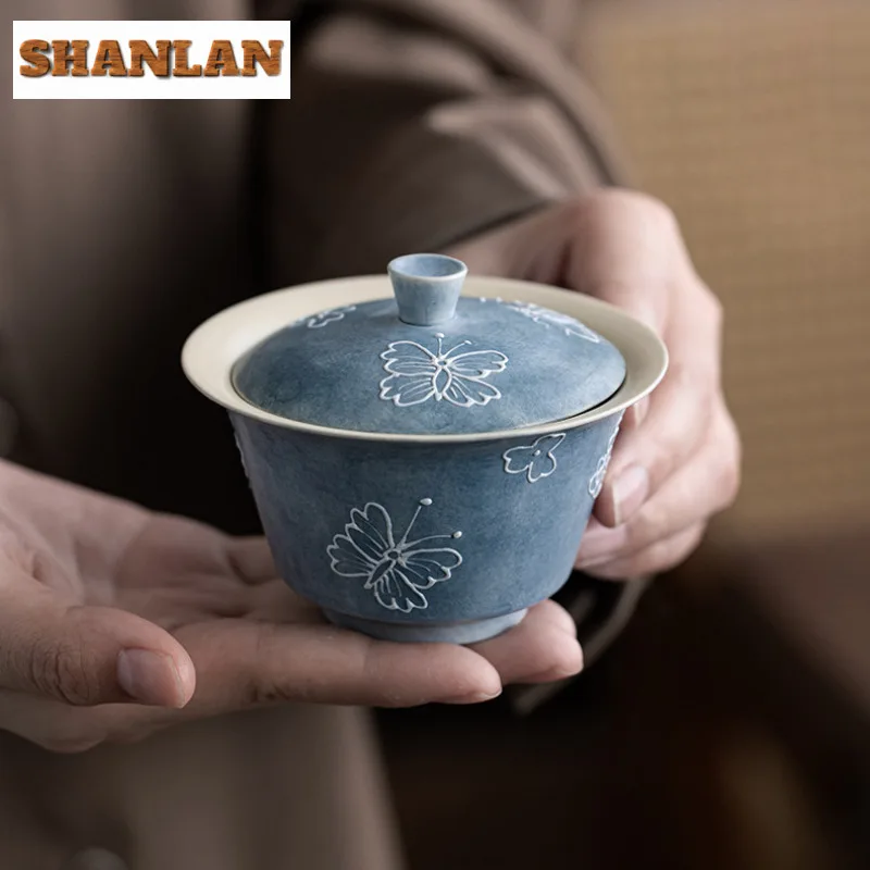 120 مللي فراشة مرسومة باليد اثنين من الوهام Gaiwan اليدوية الشاي Tureen وعاء شاي مع غطاء عدة الشاي تخمير غطاء السلطانية درينكوير الحرفية