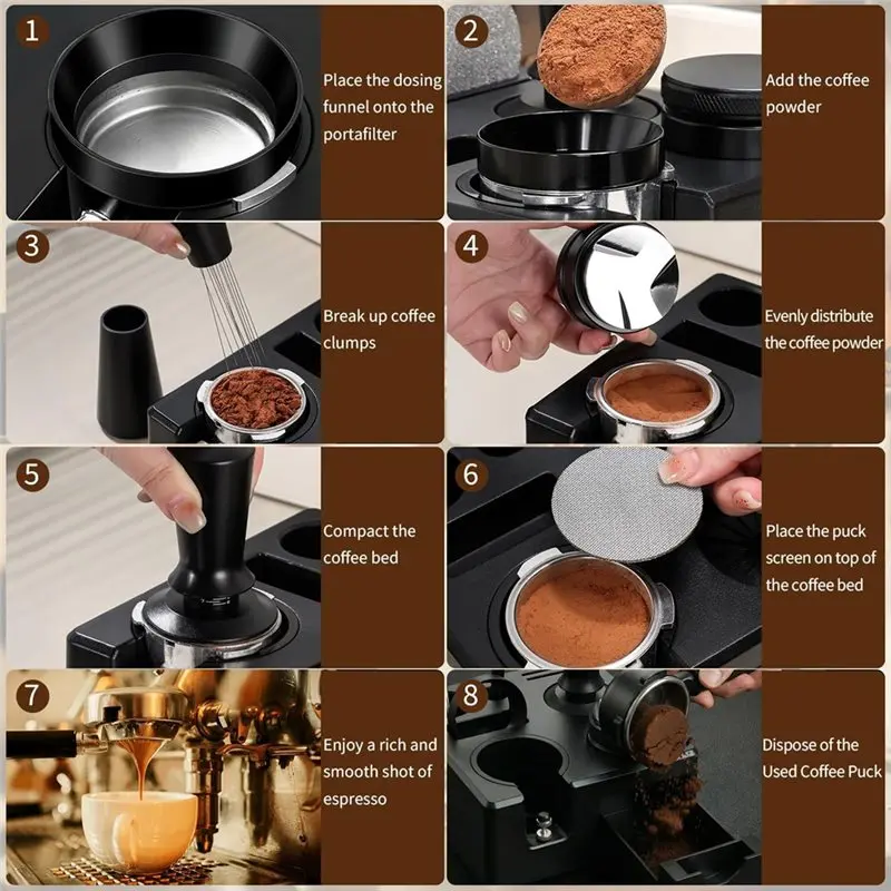 DTA4-Espresso Accessories Kit Coffee Tamper,Distributor And Tamping Station For Breville 58Mm Portafilter Espresso Knock Box