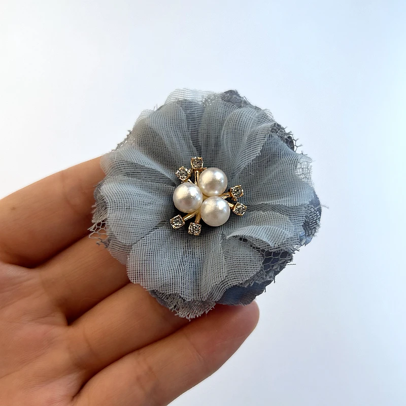 10 teile/satz blaue Fabirc Blumen für Baby Gilrs Haarschmuck grüne Seide Chiffon Blume für Haars pangen Stirnbänder