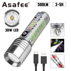 Asafee S21 30W 600m Long White Flashlight Side Light Rechargeable Waterproof Type-C Charge Pancratic Torch