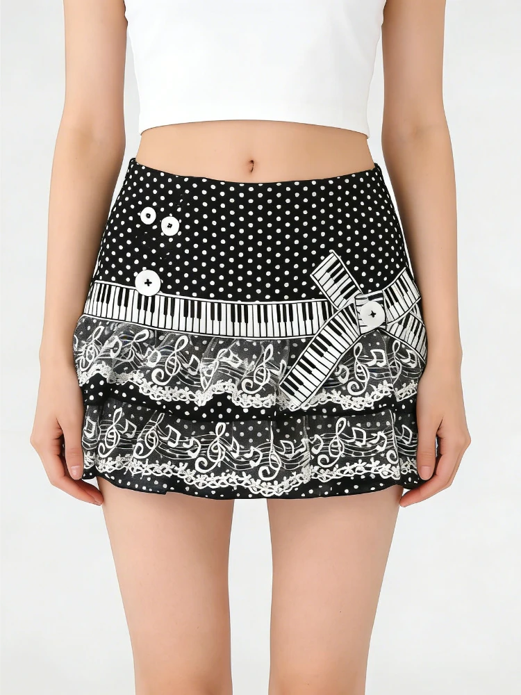 韓国風スイートポルカドットピアノスカート レディース エステティック ボウノット ウエストシェイプ スリムショートスカート 女性ストリートウェア服 2025