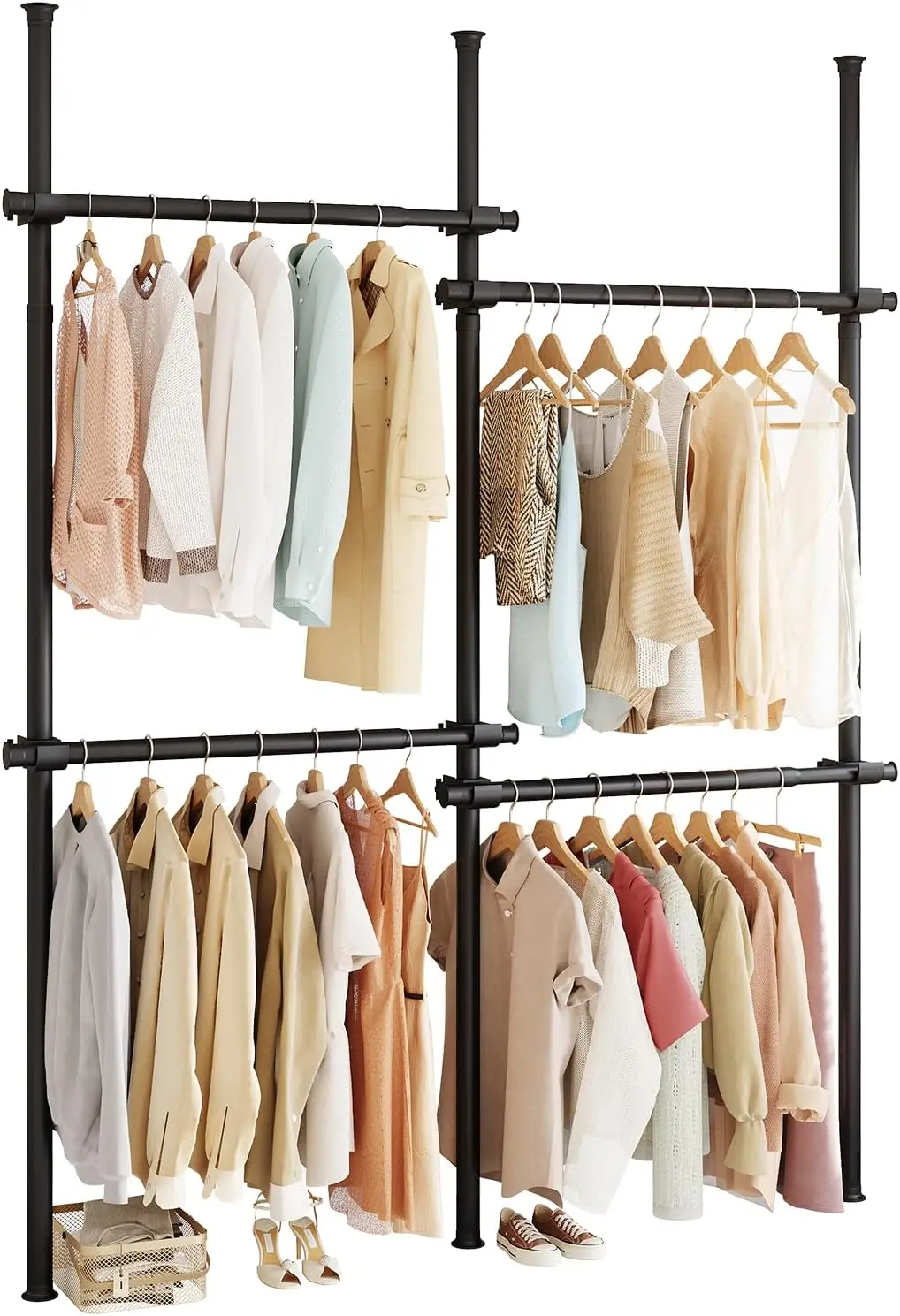 

Floor to Ceiling Clothes Rack, Heavy-Duty Telescopic Garment Rack, 43–122in Height & 30–47in Width, 220lbs Total Load