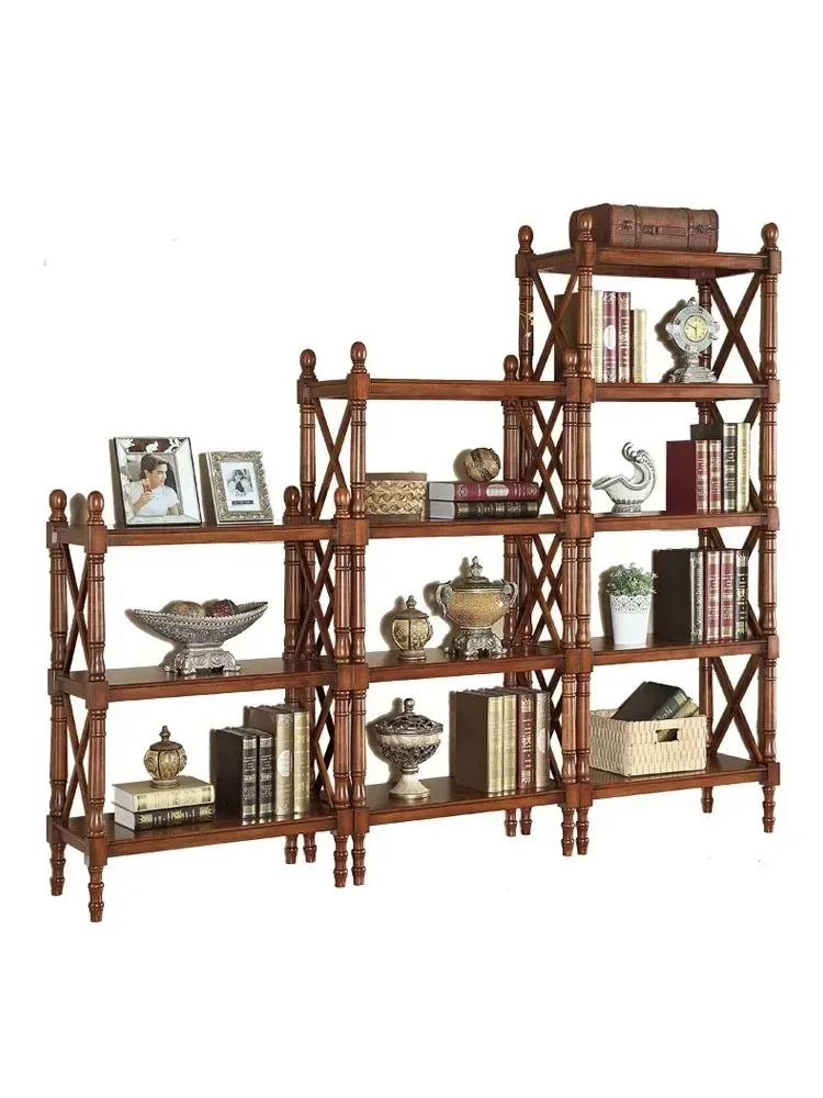 European solid wood shelf, storage rack floor, American combination bookshelf, kitchen, living room, study multi-purpose shelf