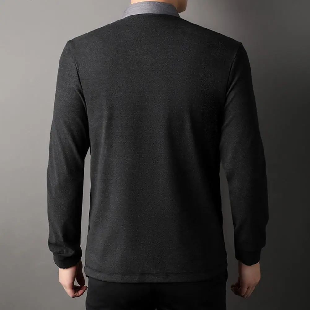 Chemise cardigan à col rabattu pour hommes, faux pull deux pièces, conception à simple boutonnage, manches longues, document décontracté