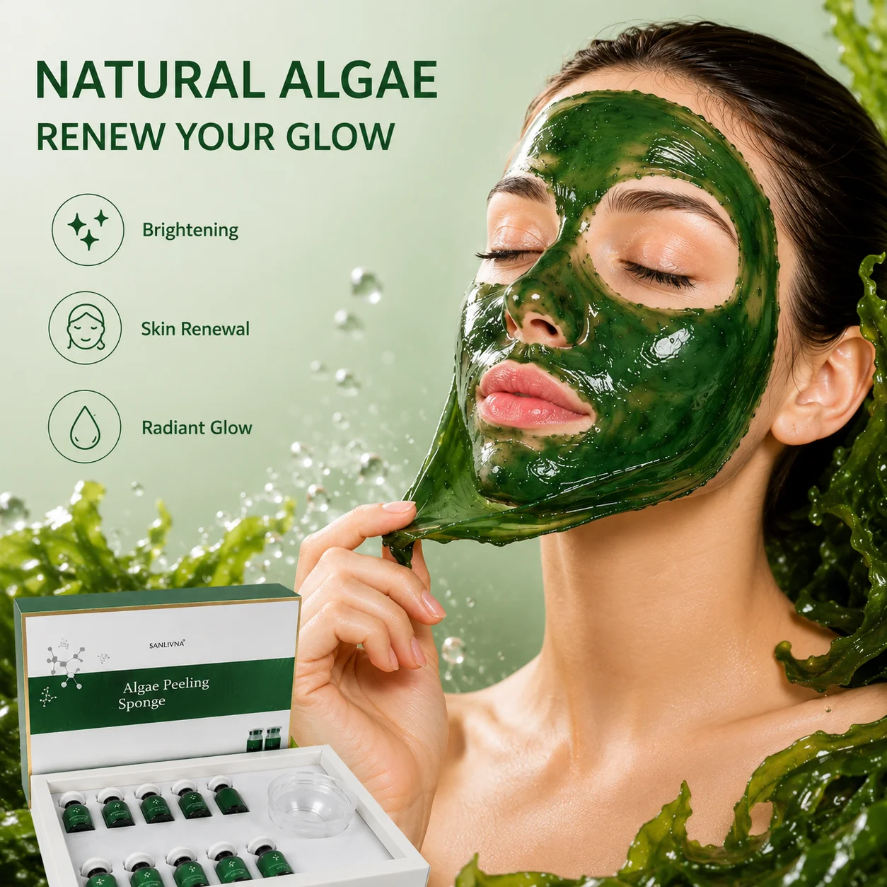 2026 Algae Peeling Facial Mask sponge freeze-dried powder Nature Seaweed cleaning bones Korean SkinCare Clean Pores Oil Balance