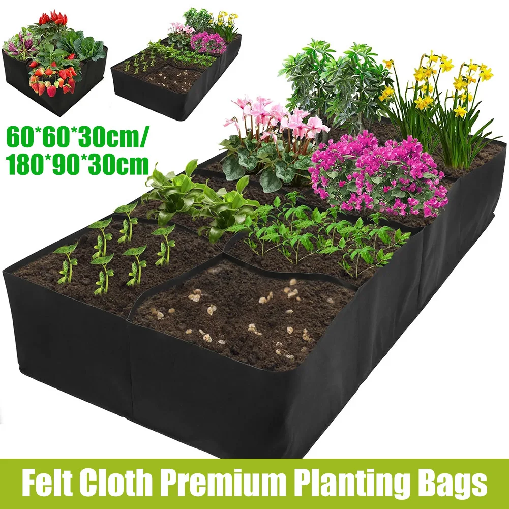 

Fabric Raised Garden Bed 8 Grids Garden Plant Grow Bags Reusable Felt Planting Bed Rectangle for Growing Herbs Flowers Vegetable