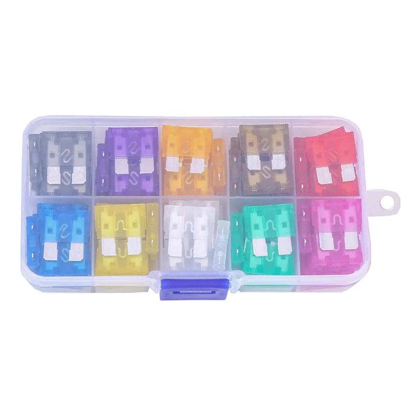 100/Pcs Profile Medium Size Blade Type Car Fuse Assortment Set Auto Car Truck 2.5/3/5/7.5/10/15/20/25/30/35A Fuse with Box Clip