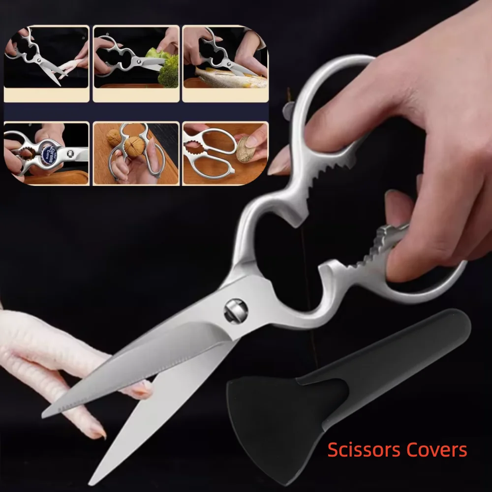 Household Kitchen Scissors Stainless Steel Kitchen Scissors Super Sharp Slightly Serrated Poultry Scissors Meat, Fish, Chicken