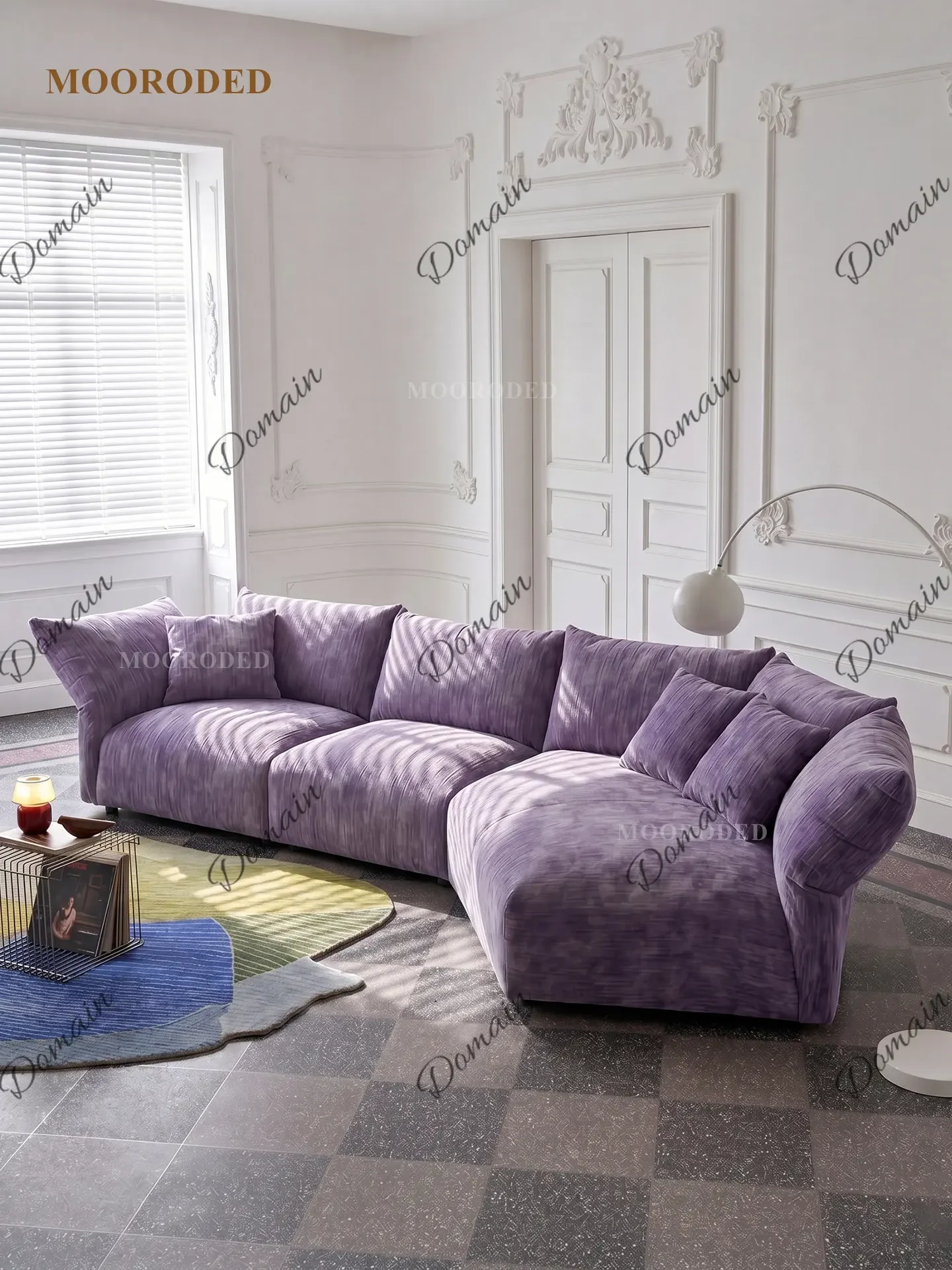 Cv Modern Curved Petal Sofa Chenille Fabric Sectional Couch For Living Room Large Family Villa
