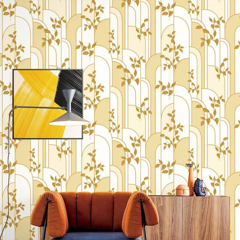 Retro Leaf Curve Wallpaper Living Room Feature Wall Bedroom Shop Restaurant Non Self Adhesive 3D Wallpaper