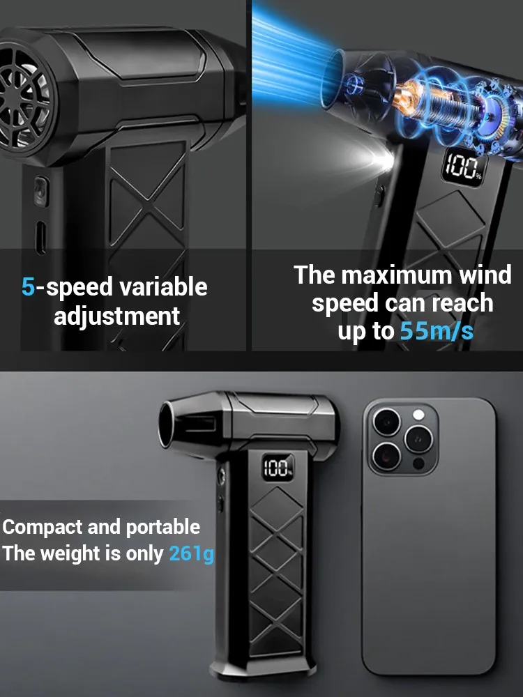 منفاخ هواء قوي 130000 دورة في الدقيقة 5 سرعات عالية الطاقة بدون فرش مروحة تربو نفاثة منفضة هواء كهربائية لاسلكية لتنظيف لوحة المفاتيح