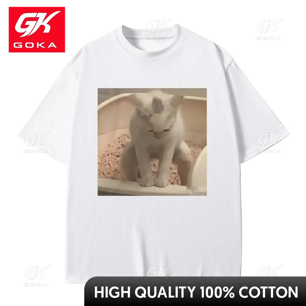 Funny Meme Tshirt Kitty Cat Taking A Poop Kitten Joke Graphic T-shirt Men Women Casual Oversized T Shirts Male 100% Cotton Tees