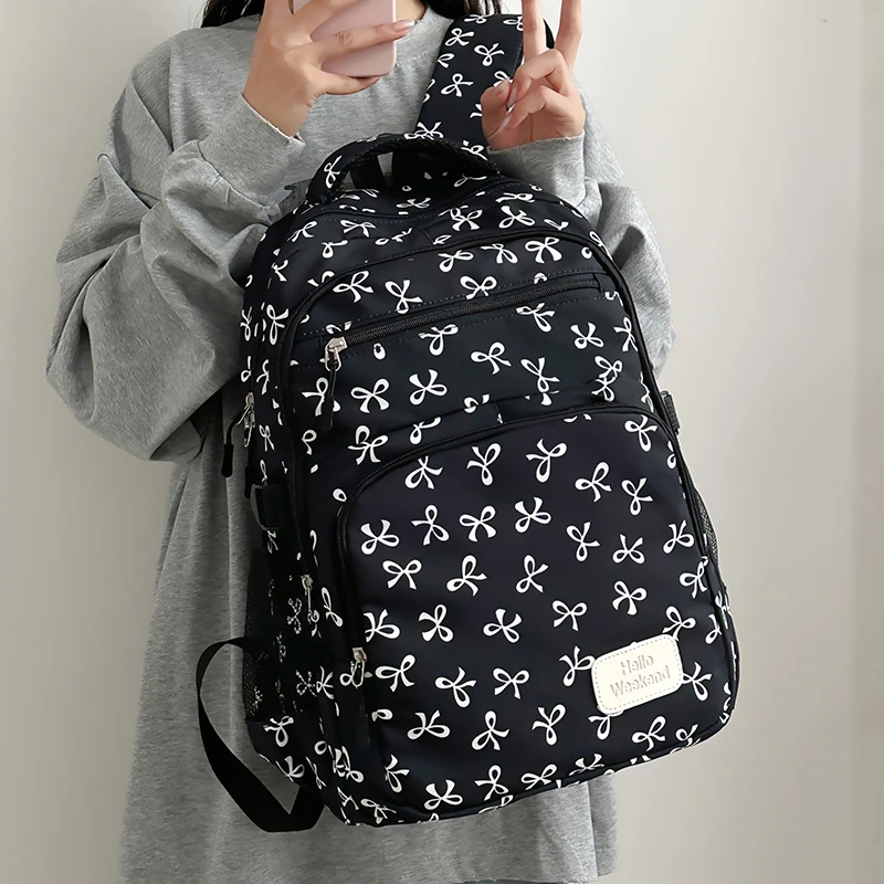3Pcs Bowknot School Bags with Sling Pack & Storage Bag Stylish Laptop Rucksack Large Capacity Outdoor Travel Vacation Bookbag
