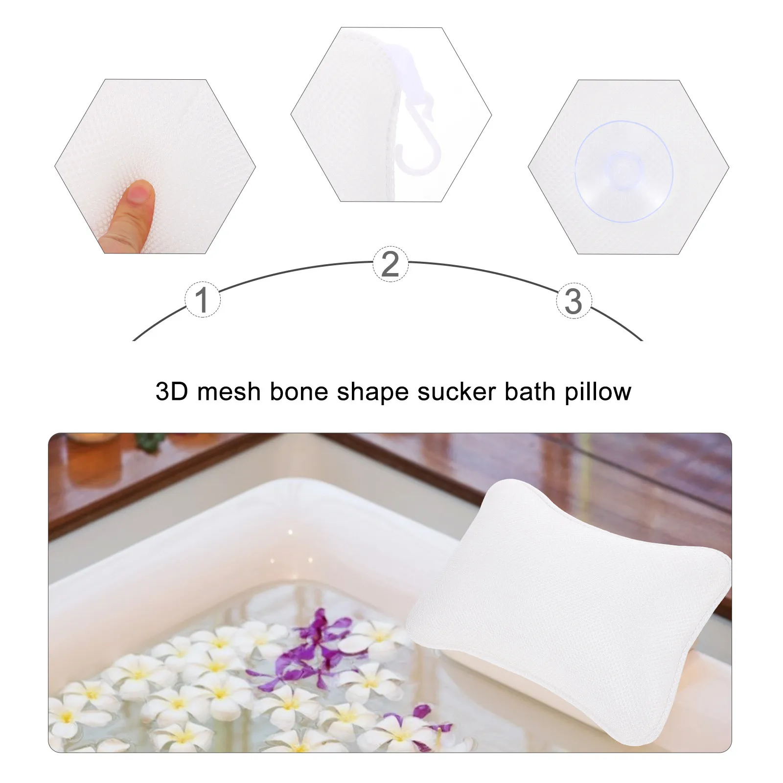 

1Pcs Bath Pillow Inflatable Mesh Bathtub Pillow with Sucker Soft Comfortable Support for Spa and Relaxing Bath