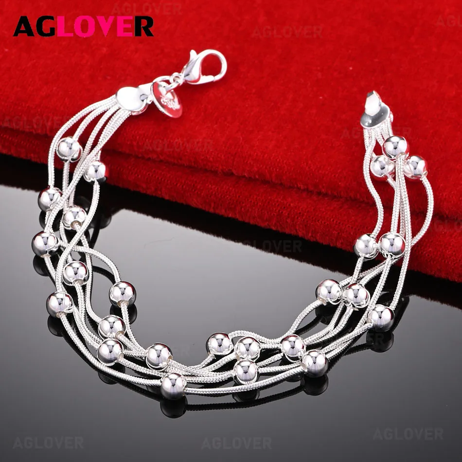 

AGLOVER 925 Sterling Silver Five-Wire Beaded Bracelet Bracelet Charming Fashion Personality Woman Wedding Gift Party Jewelry