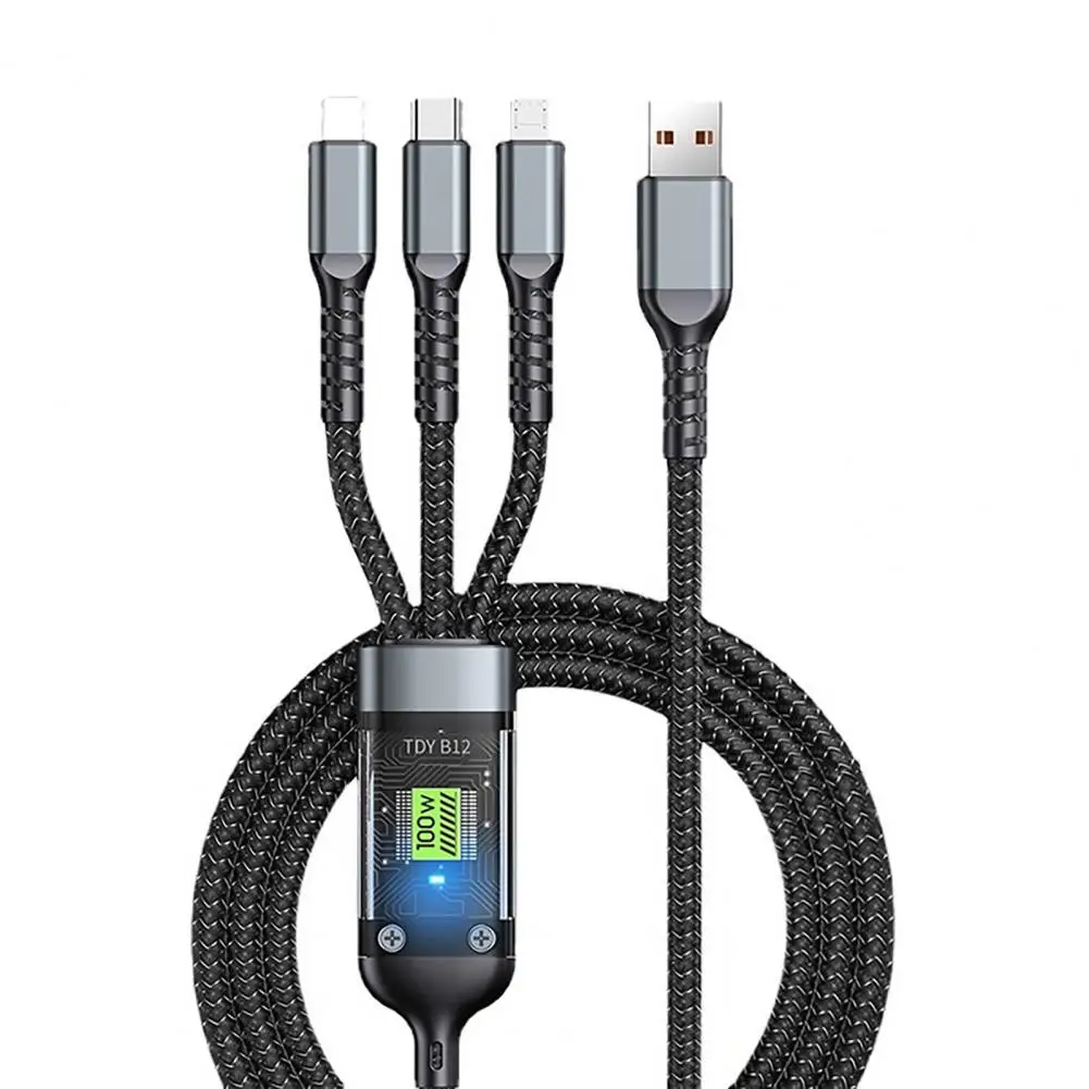 Three-in-one Charging Cable 100w Fast Charging Cable Multi Charger Cord with Type-c Micro Usb Connectors Nylon Braided for Cell