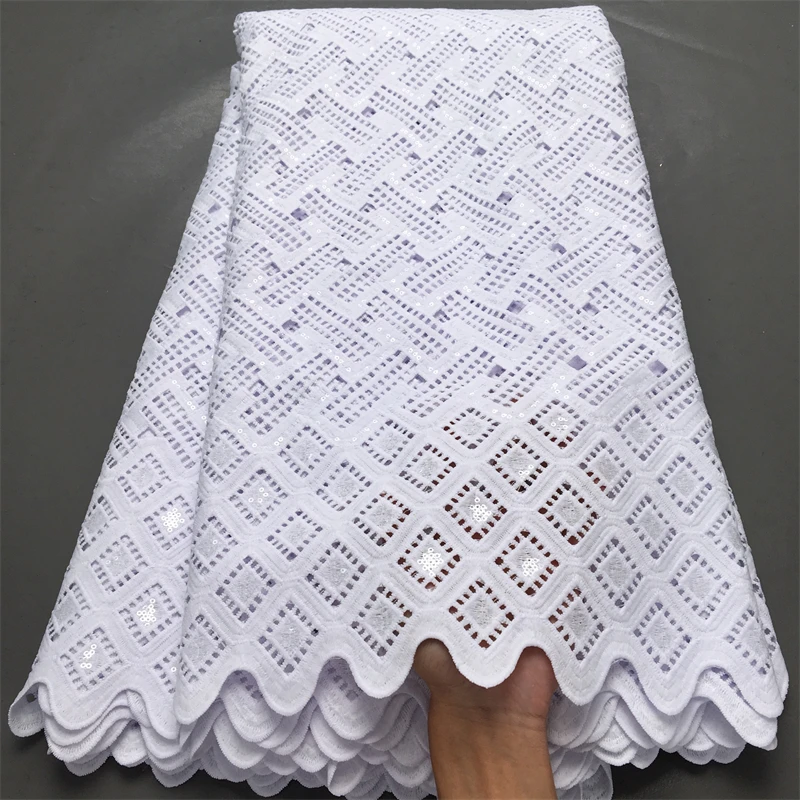 White Sequence Sequins Nigerian Cord Guipure Lace Fabric 2024 High Quality 5 Yards Water Soluble African Lace Fabric for Dress