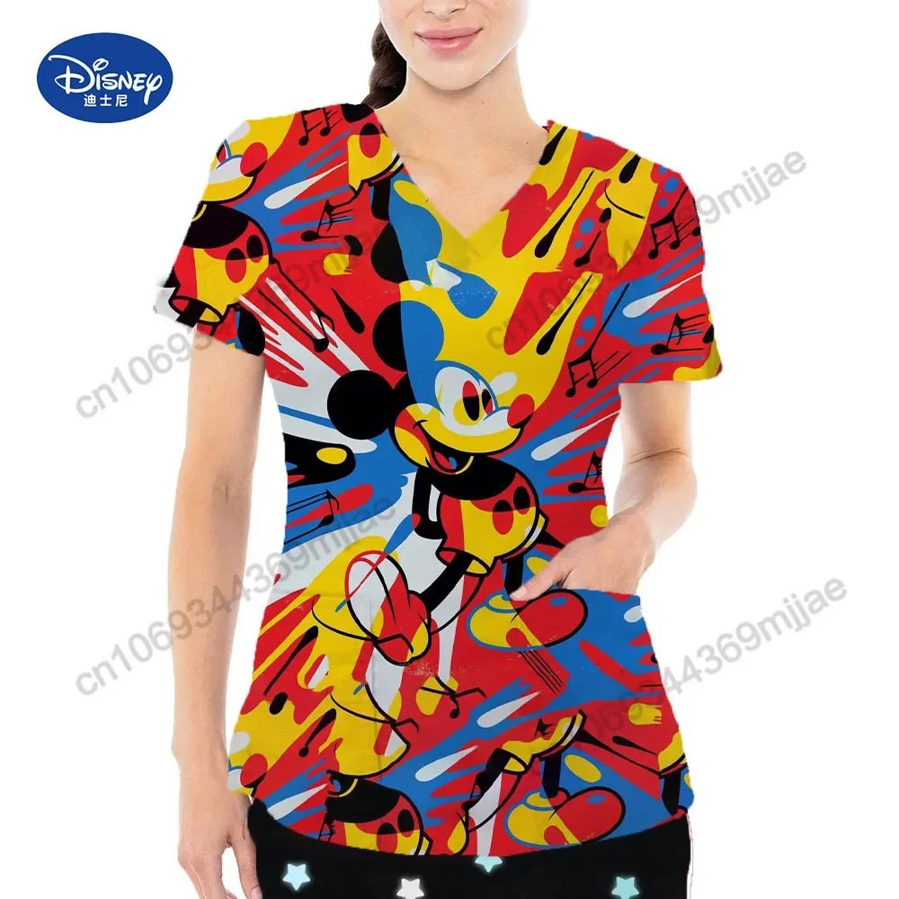 Mulheres Disney Cartoon enfermeira uniforme roupas, camiseta com decote em v, camisa casual, elegante, Y2K