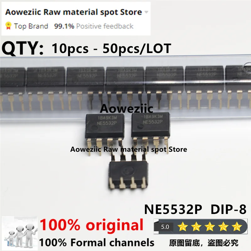 Aoweziic 2021+ 100% New Imported Original NE5532P NE5532 DIP-8 High Performance Low Noise Dual Operational Amplifier