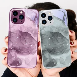Watercolor Night Mist Black for Iphone 14 13 12 11 Pro Max X XS XR 7 8 Plus 2020 SE Black Metal Coated Tempered Glass Phone Case