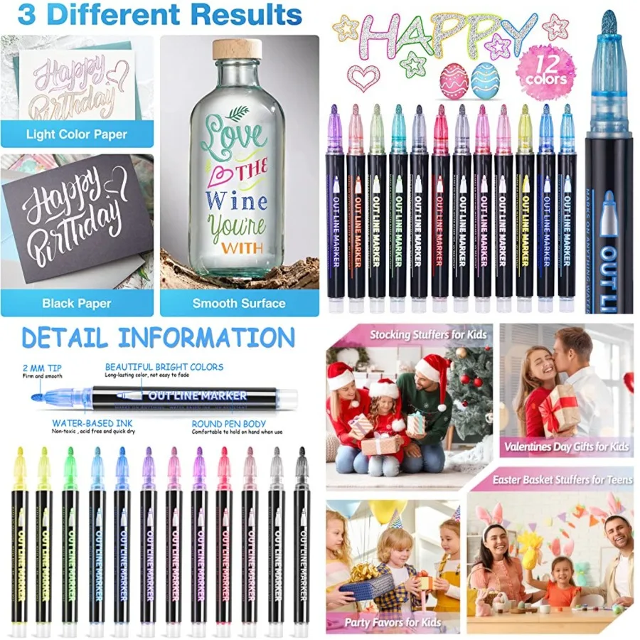 

Чулки для подростков, мерцающие контурные маркеры, ручки, модные художественные принадлежности и поделки для девочек-подростков 4–12 лет, блестки