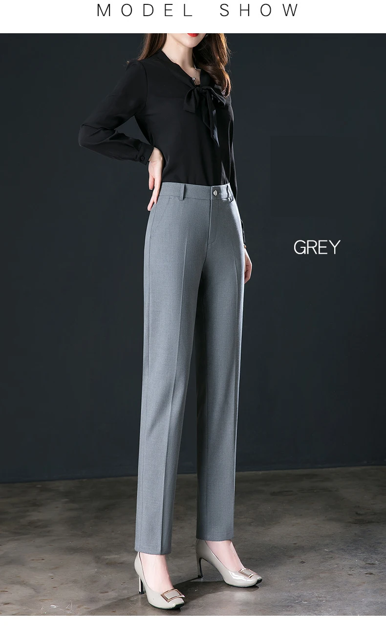 2025 Spring Fall Black Elegant Career Formal Suit Pants Women, Khaki Straight High Waist Loose Women's Work Trousers/cargo Pants