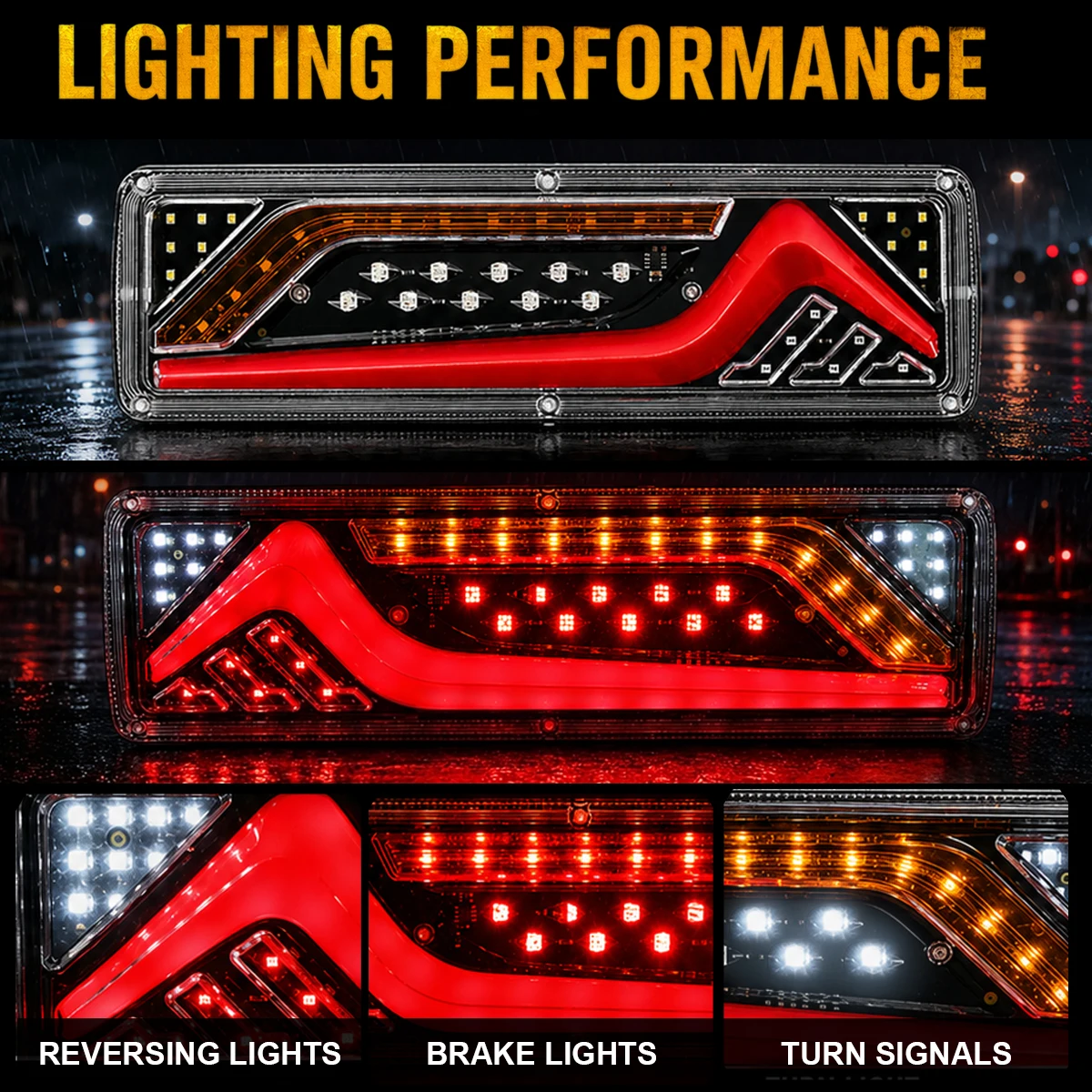 2X 57 LED 12V Truck Tail Lights, Reversing Stop Turn Signal Running Rear Tail Lamp for Trucks Trailers Tractors Caravans