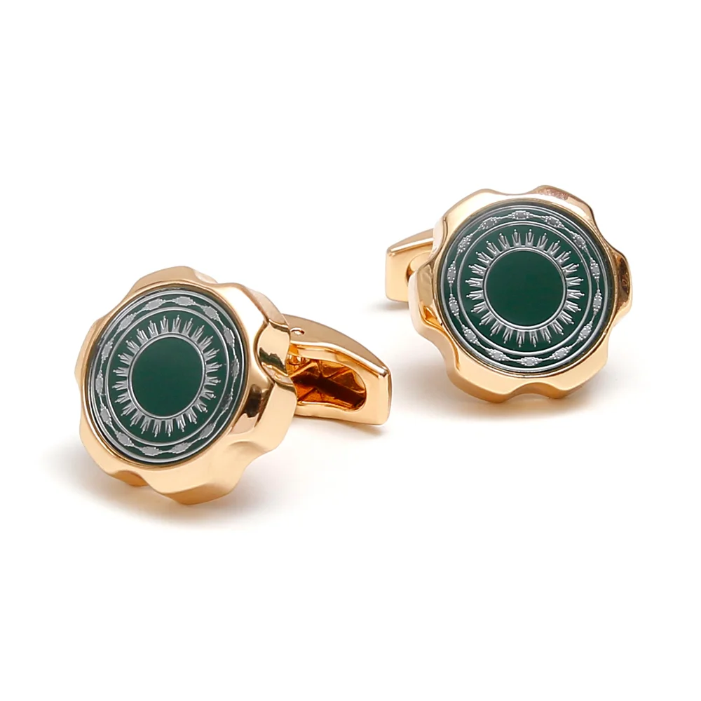 Vintage Lacquer Seal Cufflinks For Men Green Patterned Gear Type Shirt Cufflinks Business Banquet Suit Cufflink Decoration