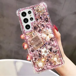 Fashion Bling Rhinestone Diamond Perfume Bottle Flower Phone Case Cover For Samsung Galaxy S25 S24 S23 S22 S21 S20 Plus Ultra FE