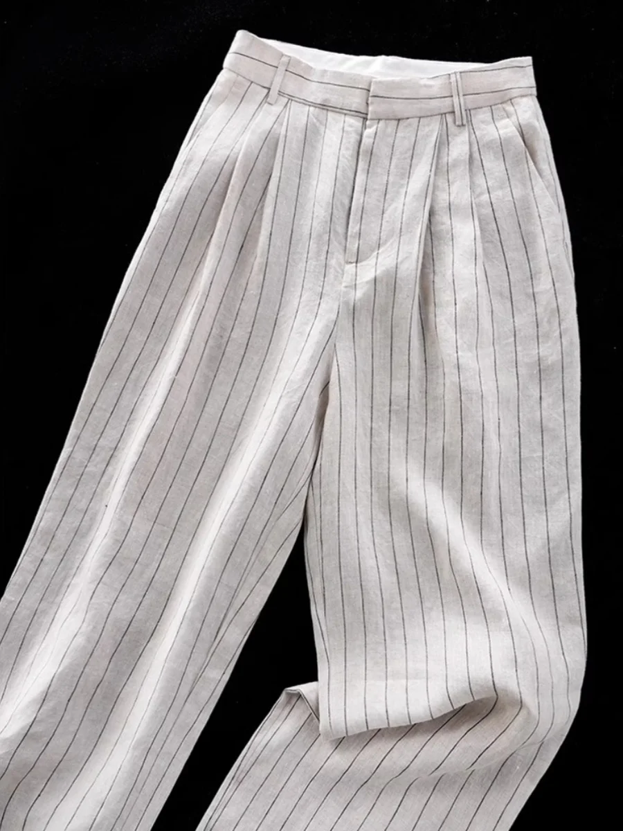 Pantaloni a gamba larga a vita alta retrò giapponesi Sle da donna estivi vestibilità ampia casual taglio dritto lino abbigliamento in nove pezzi