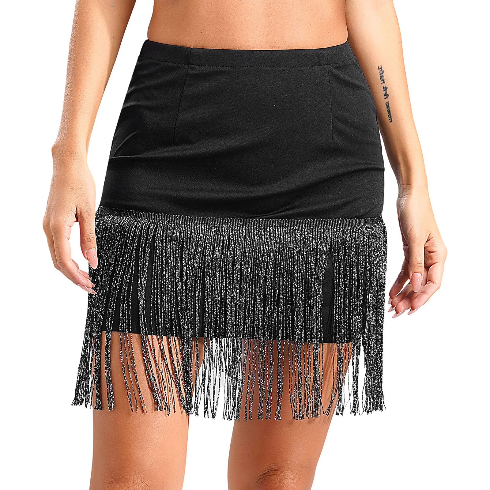 Womens Tassel Skirt Latin Dance Costume High Waist Irregular Hem Fringe Skirt For Belly Dance Chacha Performance Bodycon Skirts