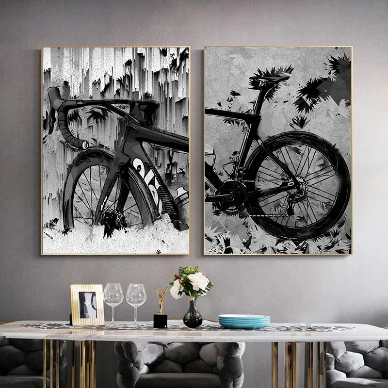 Abstract Mountain Bike Posters and Prints Modern Sport Canvas Painting Wall Art Picture for Living Room Home Gym Room Club Decor