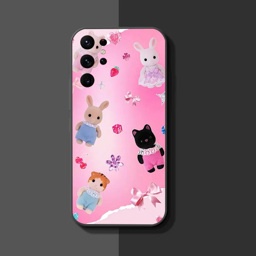 Cute Sylvanian Families Phone Case For Samsung Galaxy A52 A12 A51 S21 Edge S22ULTRA S23 S20LITE Plus Ultra Black Cover