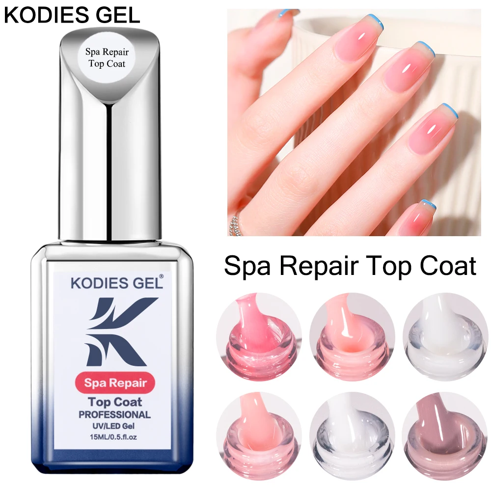 KODIES GEL Milky White Gel Nail Polish Spa Color Top Coat 2 IN 1 15ML Nude Pink Repair Natural Nail Varnish Soak Off Manicure