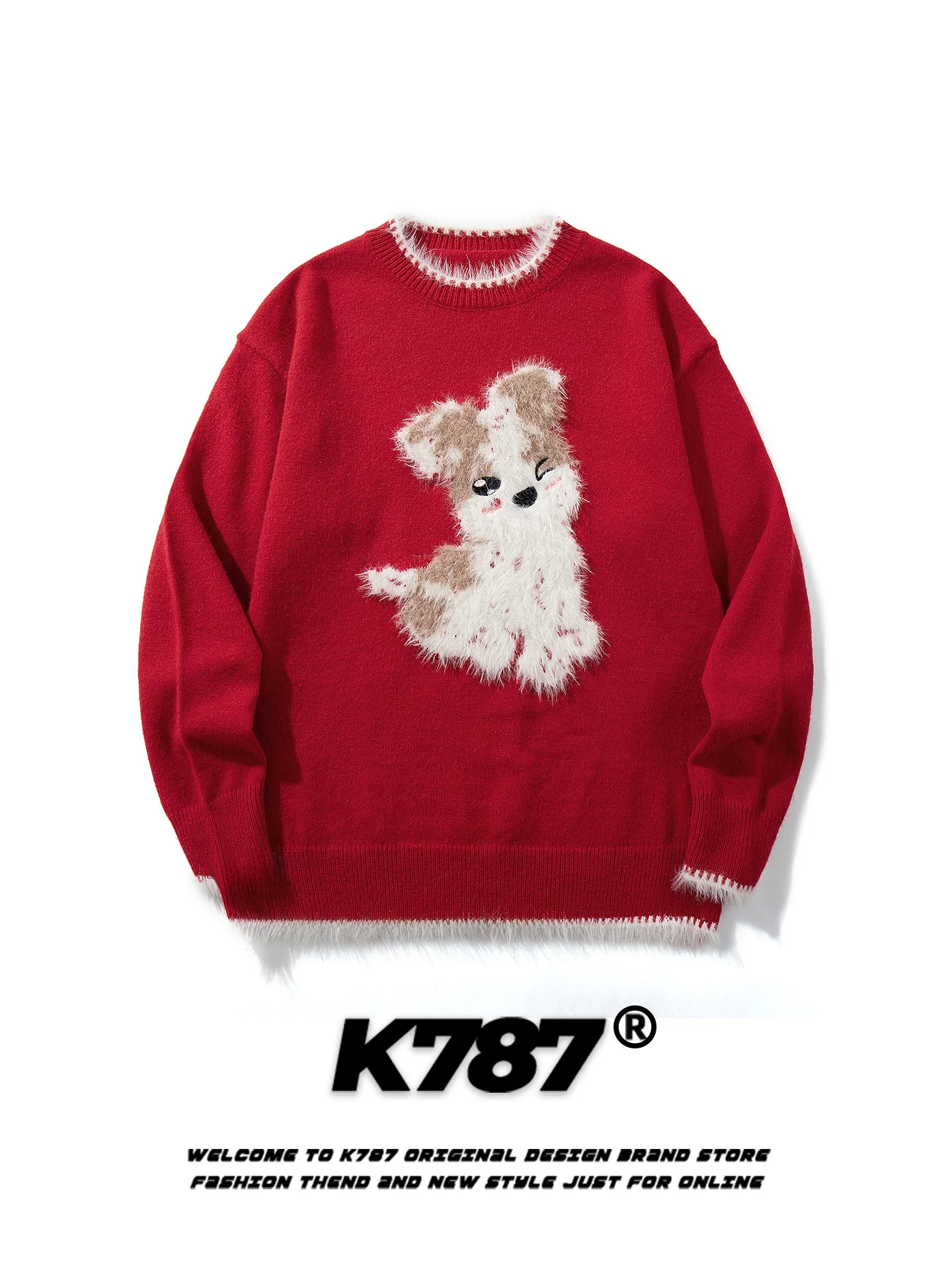 

Красный флисовый вязаный свитер K787 с начесом, повседневный, свободного кроя, с коротким рукавом и круглым вырезом, для мужчин и женщин, на Рождество и Новый год