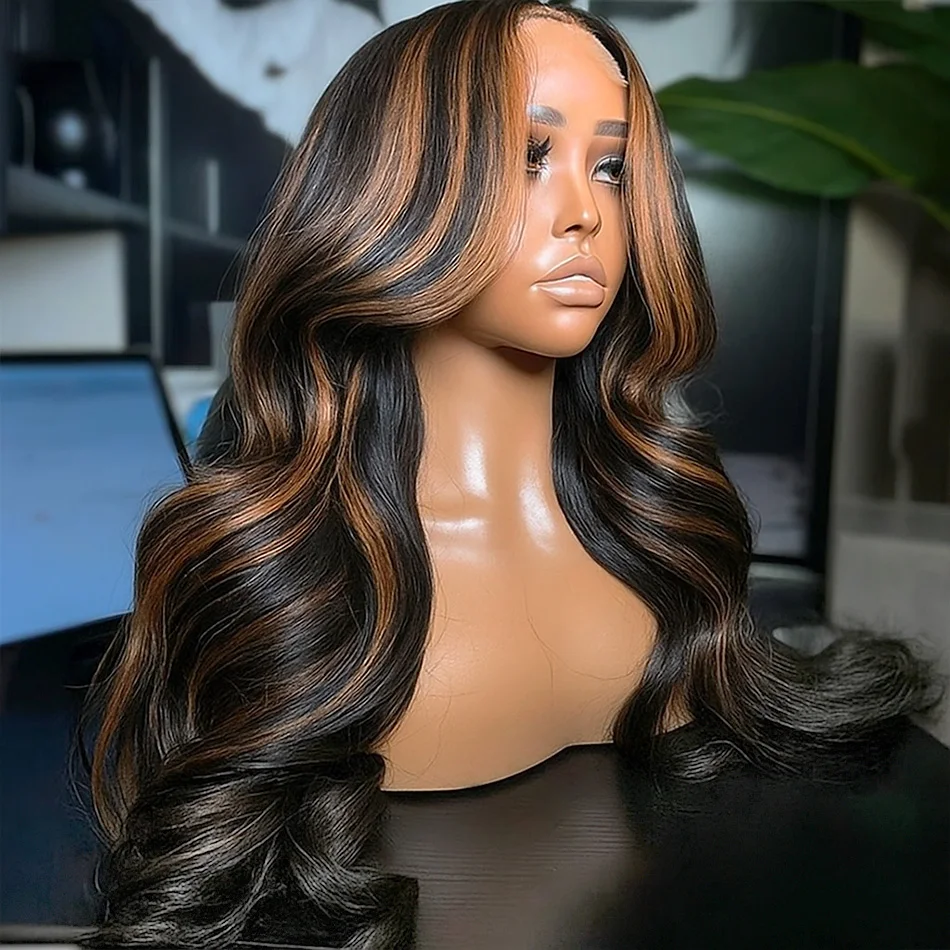 

1B/30 Highlight 13X4 Lace Frontal Human Hair Wigs Ombre Colored Preplucked 30 Inch Body Wave Lace Front Wig Human Hair For Women
