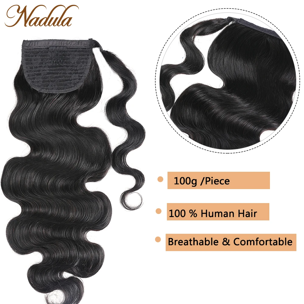 Nadula-extensiones de cabello humano ondulado para mujer, mechones de pelo brasileño con Coleta, 120g