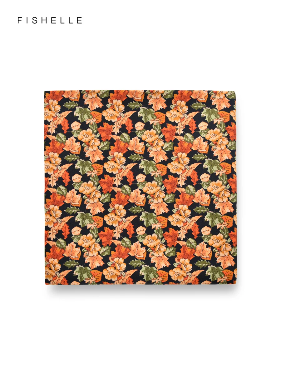 Orange Flowers Leaves 100% Silk Scarf Shawl Female Square Tie Wrap Handkerchief Luxury Gift Headband Neckerchief