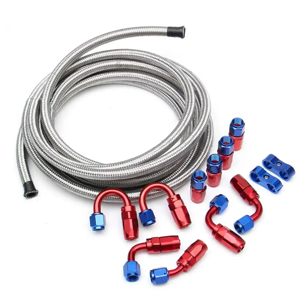 Stainless Steel 5M AN6 Braided 5M AN6 Stainless Oil/Fuel Oil Line + Hose End Adaptor Kit + AN6 Port Plug T7 Aluminum Alloy