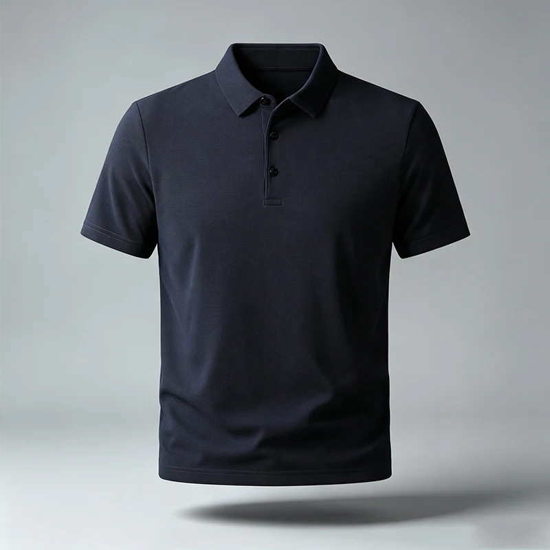 Herren-Poloshirt mit festem Revers, kurzen Ärmeln, dreireihiger Knopfleiste, normaler Passform, weich, atmungsaktiv, klassisch, für Business, Freizeit und Alltag. – Detail 15