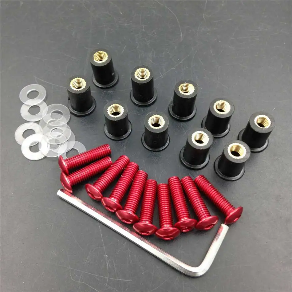 

10 Pcs 5M Motorcycle Wind Screen Windshield Spike Screw Bolts Red for Hodna Yamaha Kawasaki Suzuki Hayabusa Aluminum Universal
